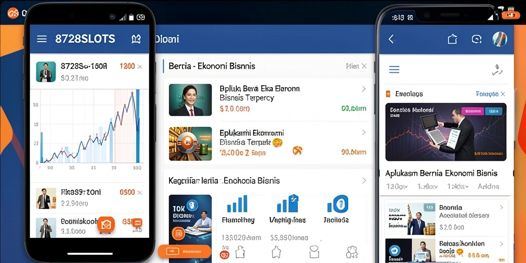 Tampilan utama aplikasi 8728SLOTS dengan berita ekonomi dan bisnis.