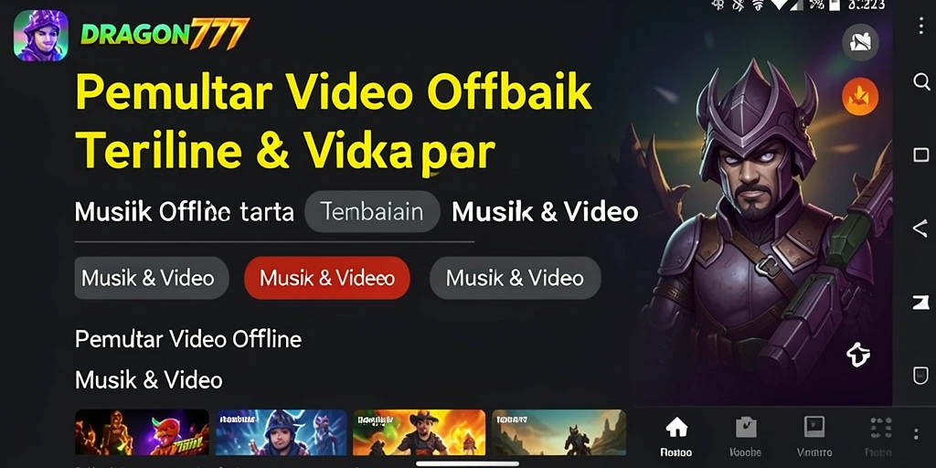 Tampilan antarmuka pengguna DRAGON777 untuk pemutar video offline.