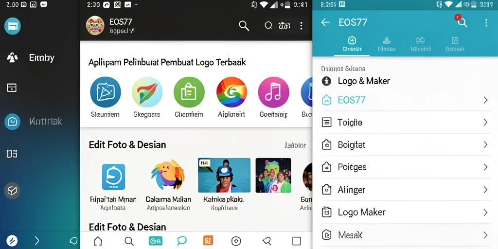 Tampilan antarmuka aplikasi <strong>EOS77</strong> yang menarik dan fungsional untuk pembuatan logo.