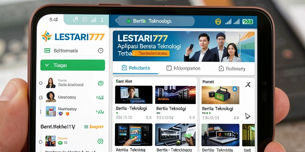 Antarmuka pengguna LESTARI777 menampilkan berita teknologi terkini dengan desain yang menarik.