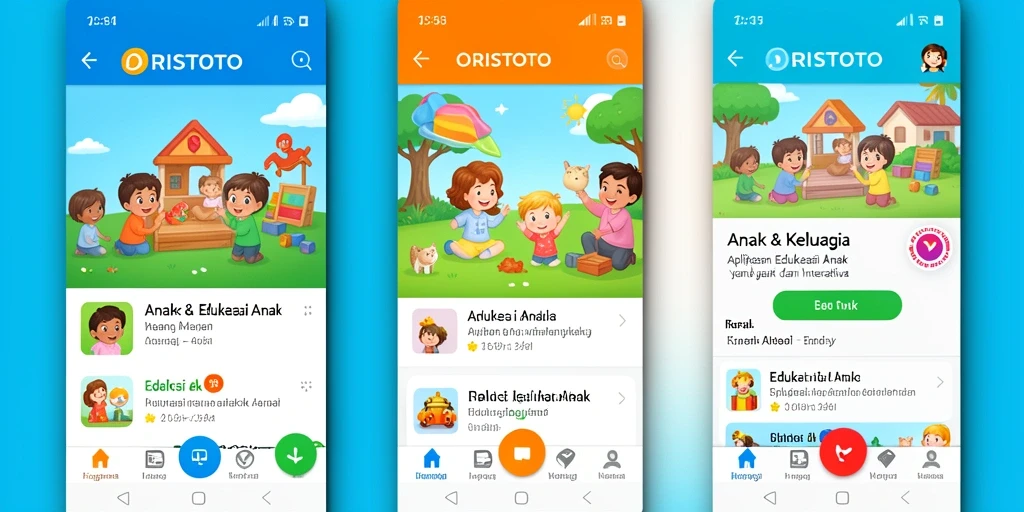 Antarmuka menarik dan interaktif dari aplikasi ORISTOTO untuk anak-anak.