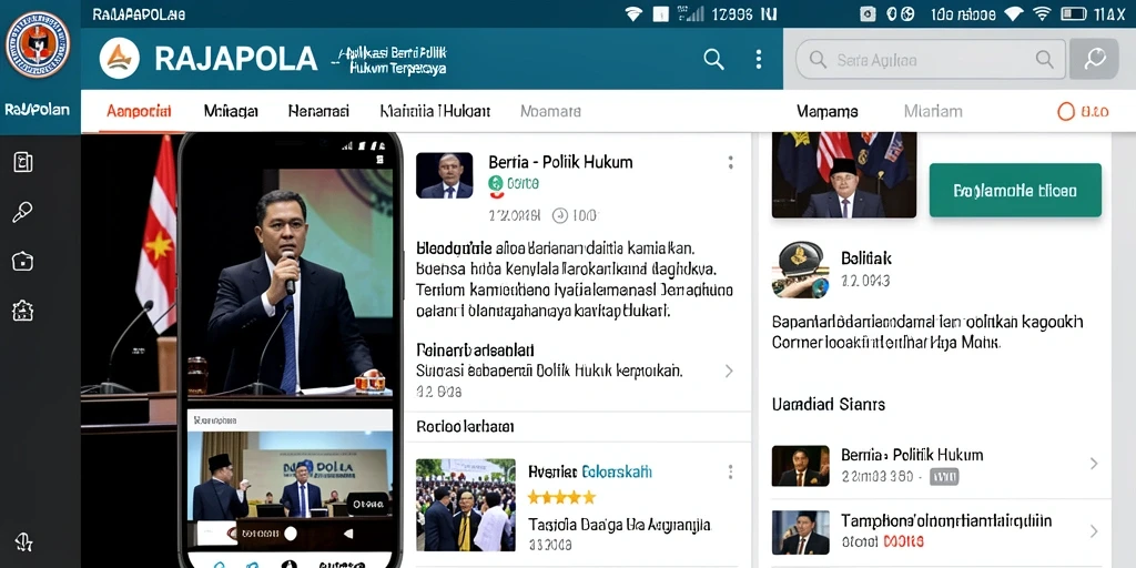 Antarmuka aplikasi RAJAPOLA menampilkan berita politik dan hukum terkini.